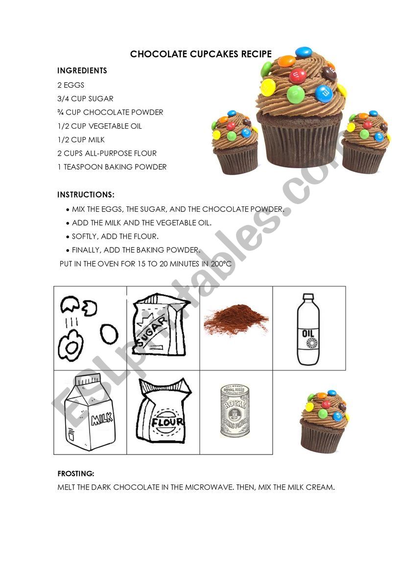 Chocolate cupcakes recipe worksheet