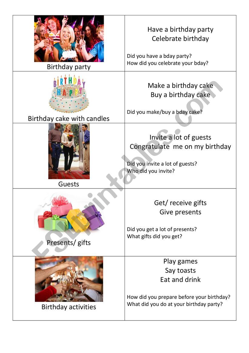 Birthday party  worksheet
