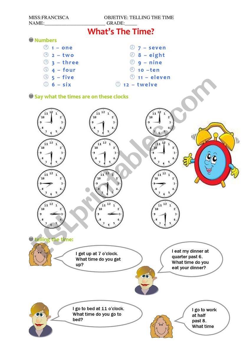 telling the time  worksheet