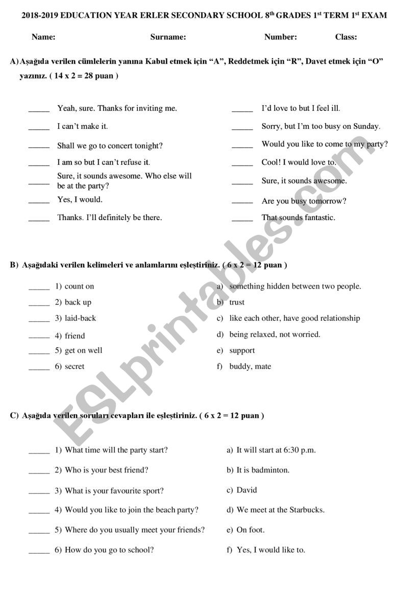 tests worksheet