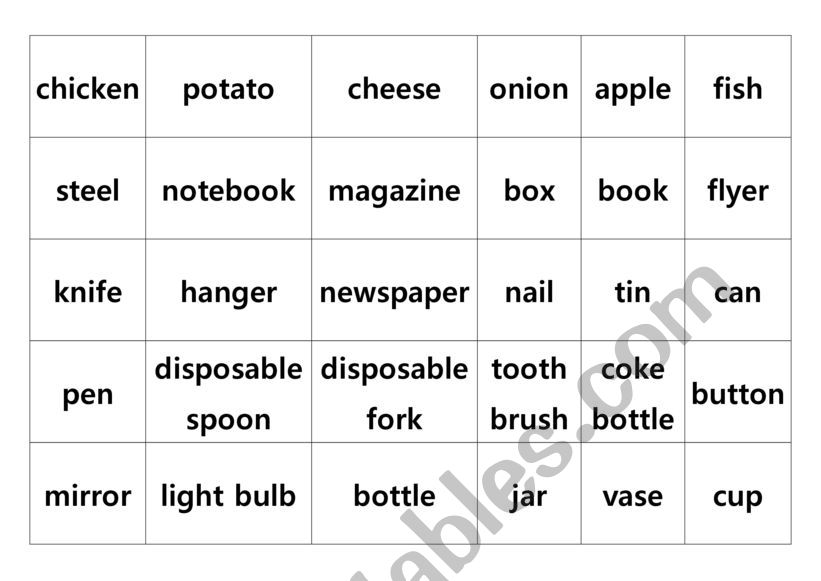 Recyclable Things worksheet