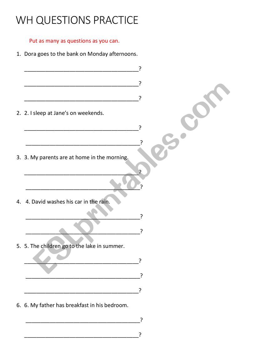 WH QUESTIONS PRACTICE worksheet