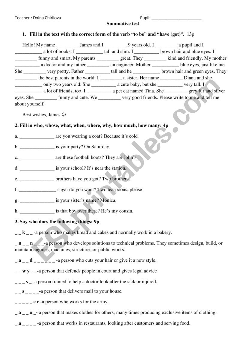 summative test - ESL worksheet by doynellutza