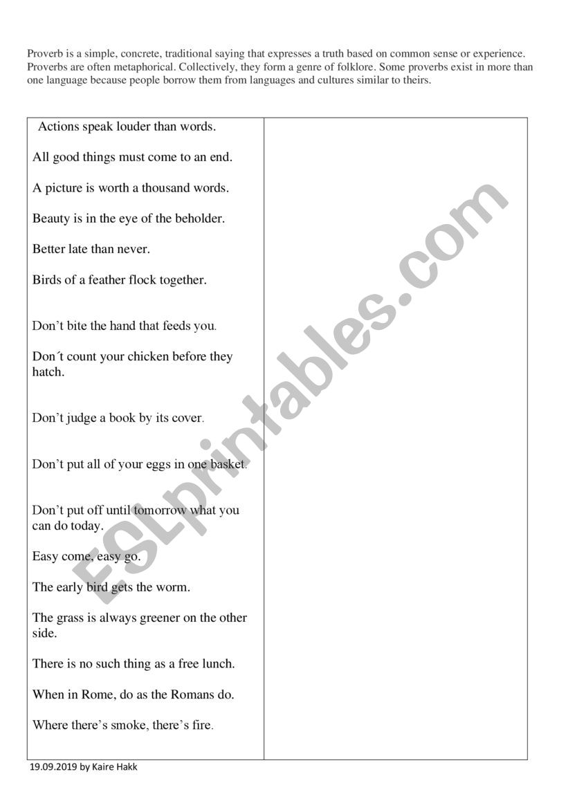 Proverbs in English worksheet