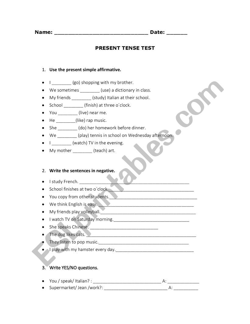 Present simple quiz worksheet