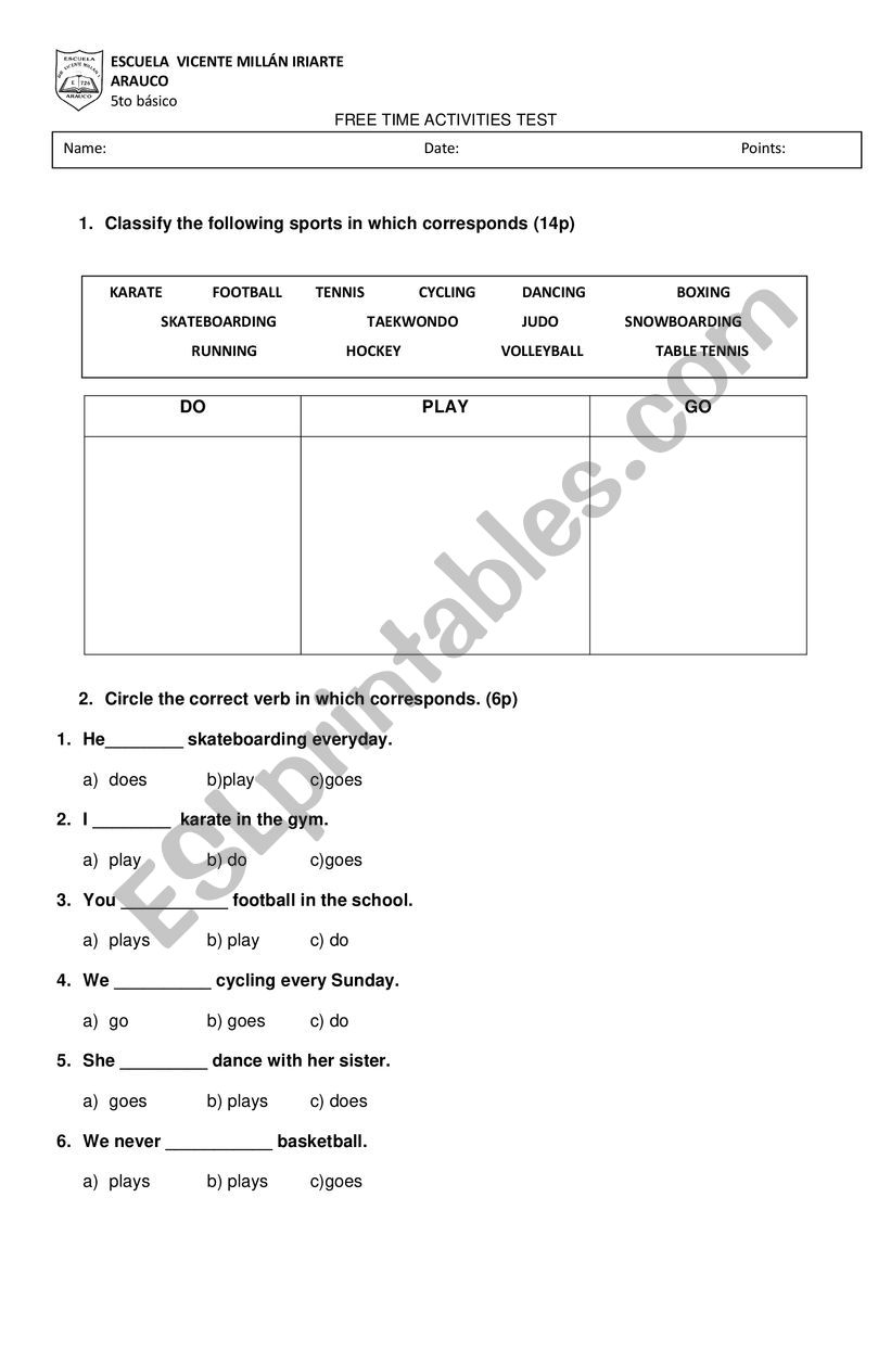 DO PLAY GO worksheet