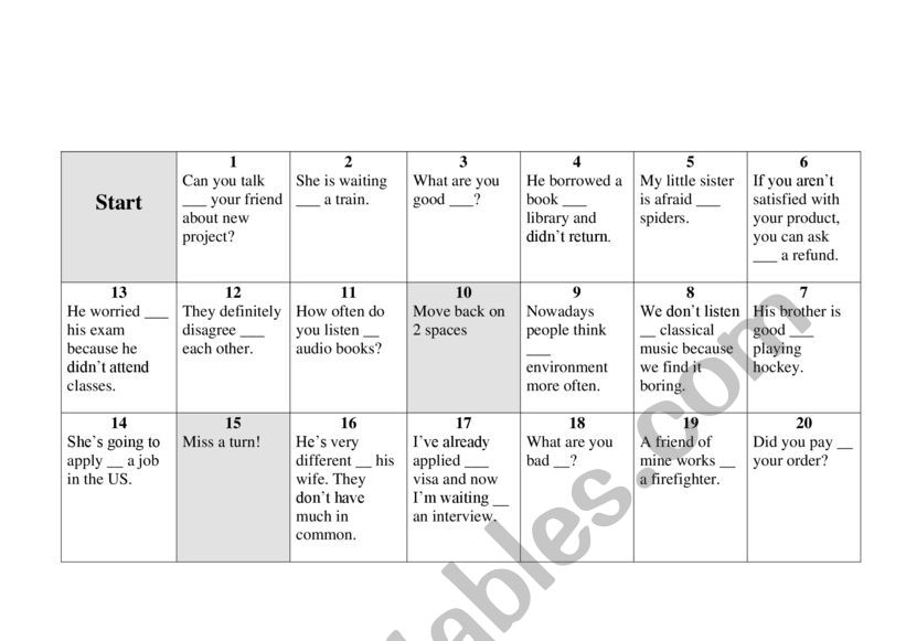 Verbs + prepositions worksheet