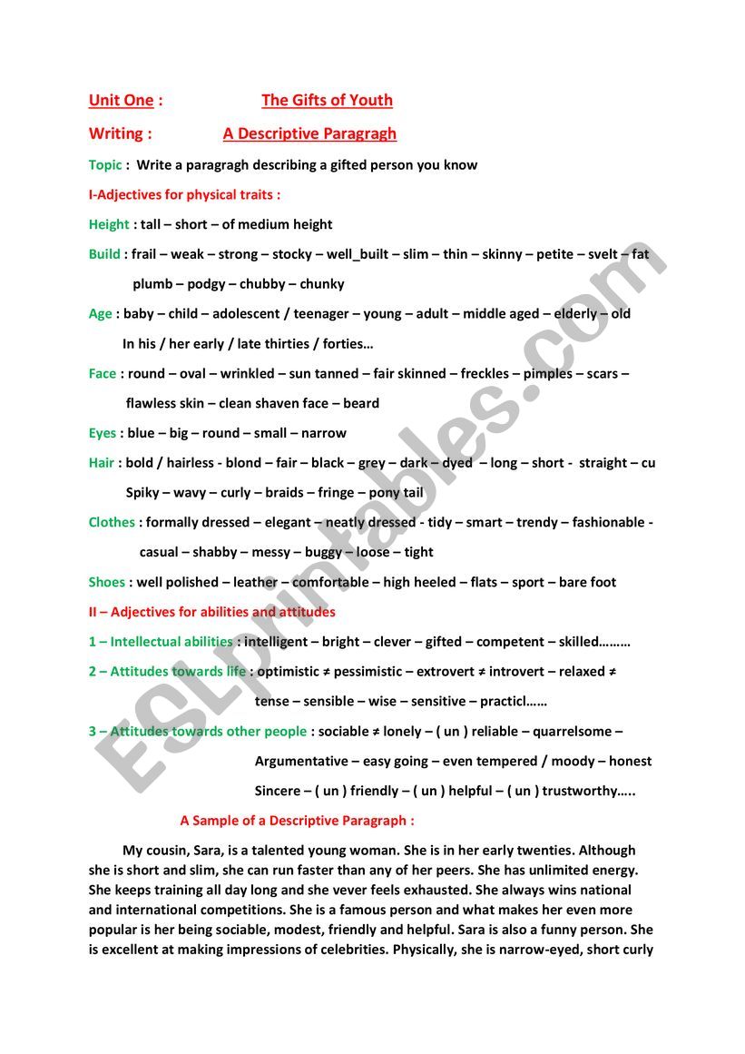 describing a person worksheet