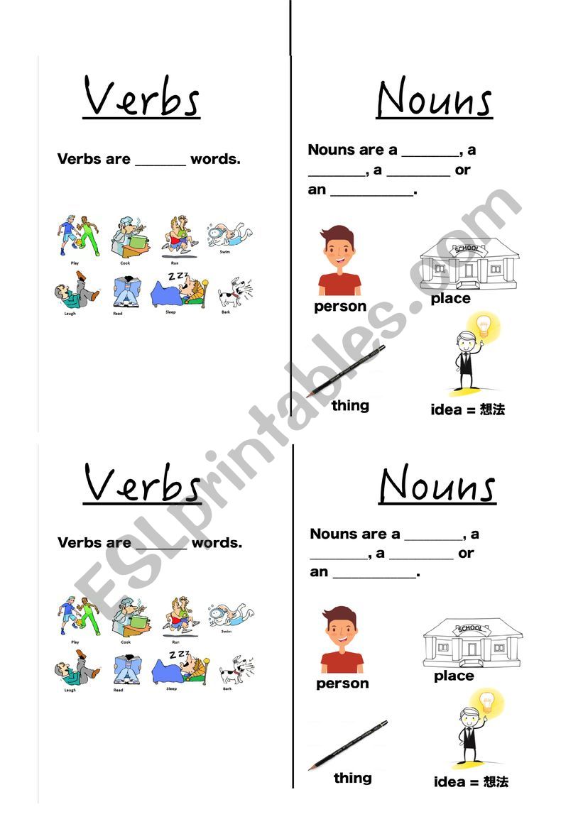 Verbs and Nouns Definition Review