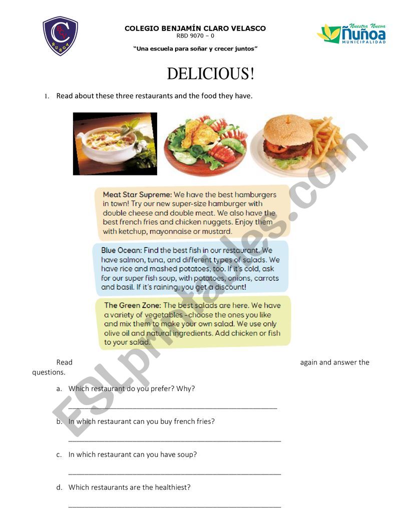 vocabulary food  worksheet