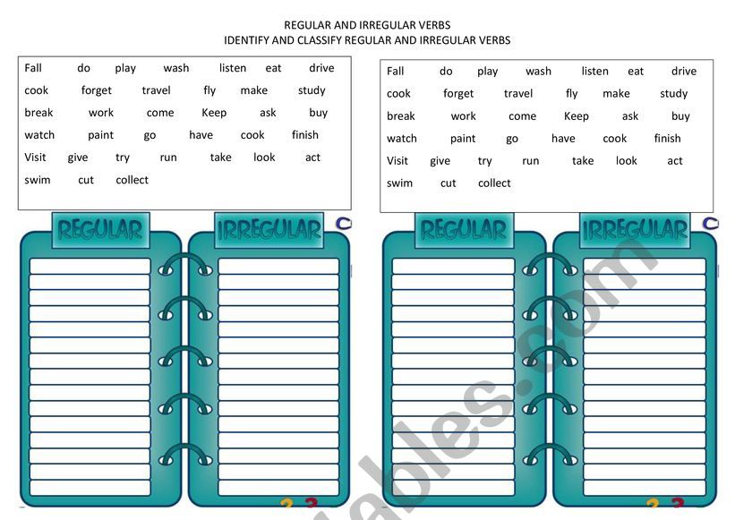 REGULAR AND IRREGULAR VERBS ESL Worksheet By Ximealex