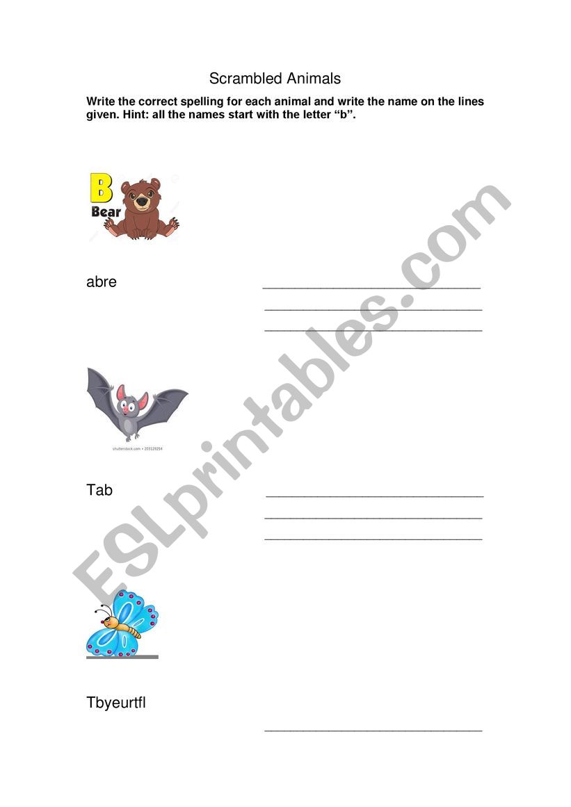 Scrambled ANIMALS worksheet