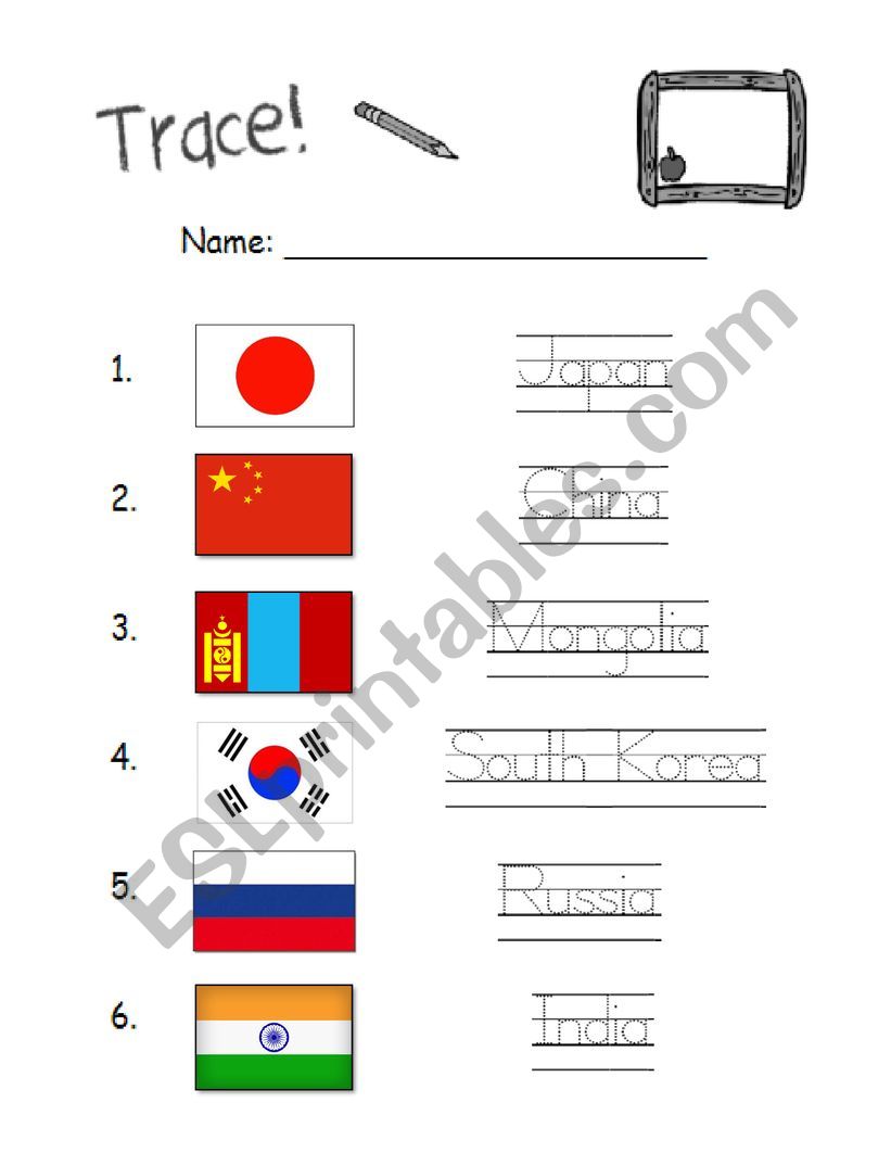 Flags of Asia worksheet