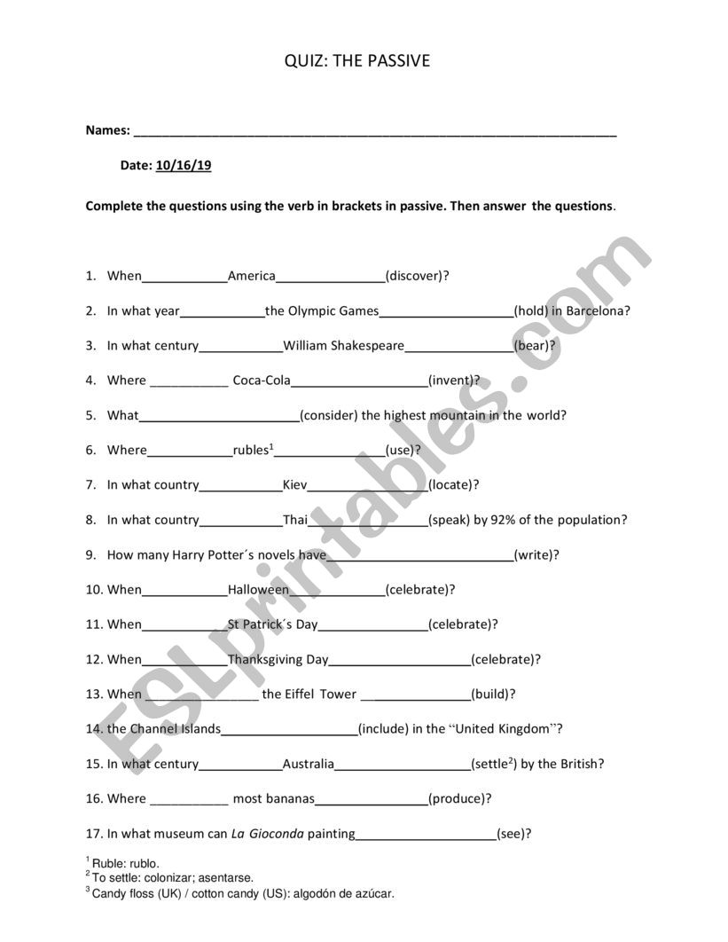Quiz Passive Voice worksheet
