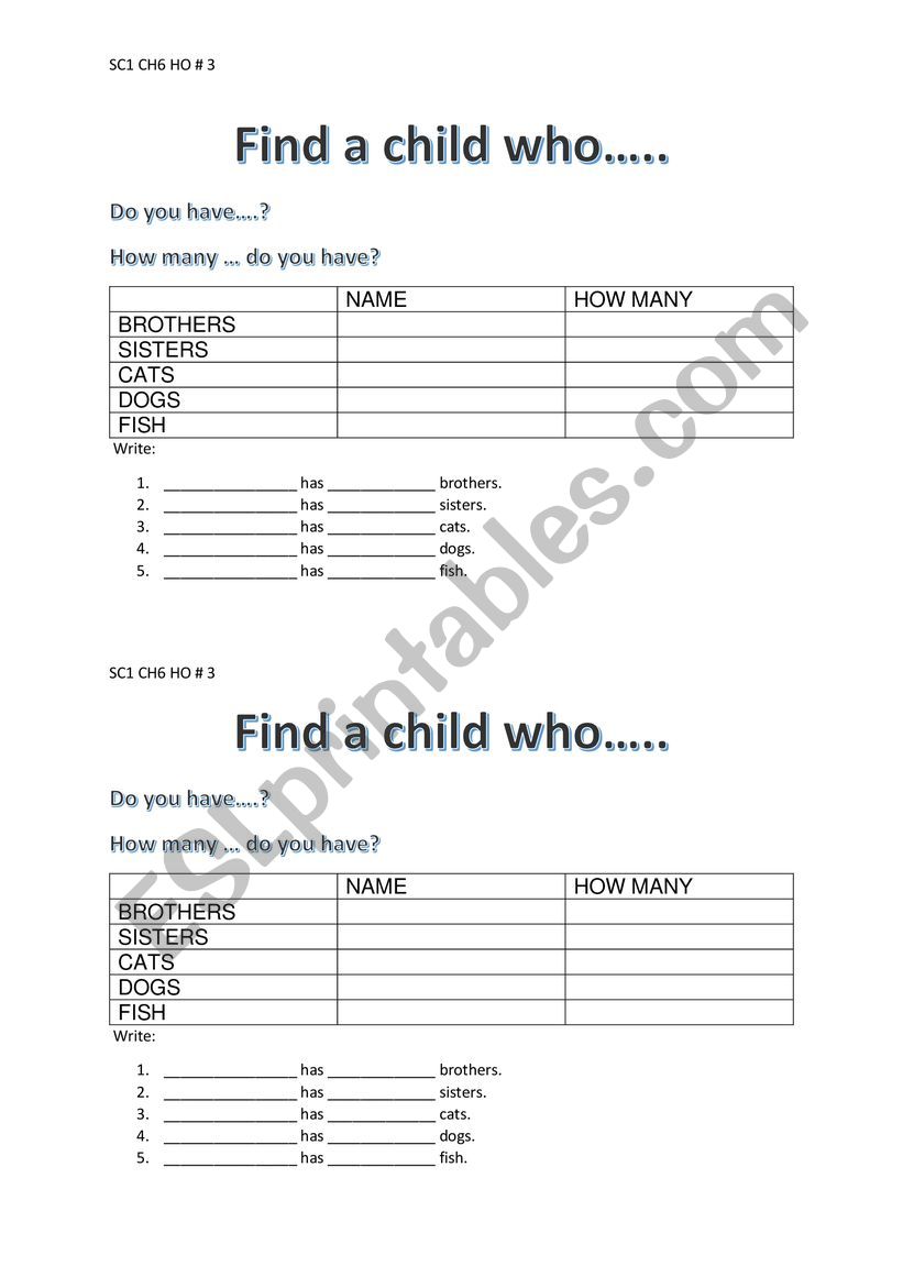 have family worksheet