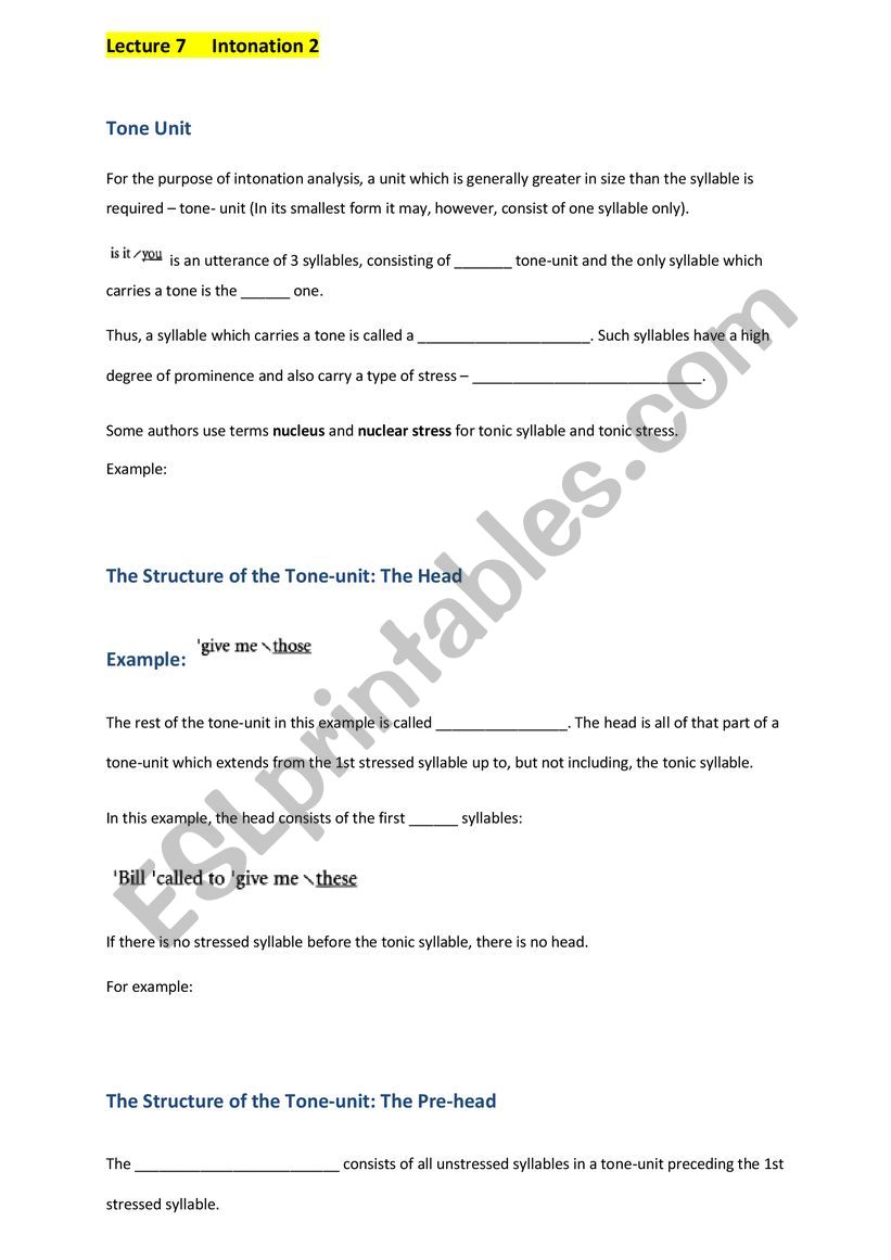 Intonation worksheet