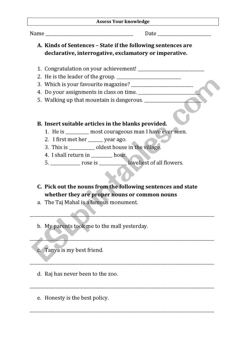 Assess your knowledge worksheet