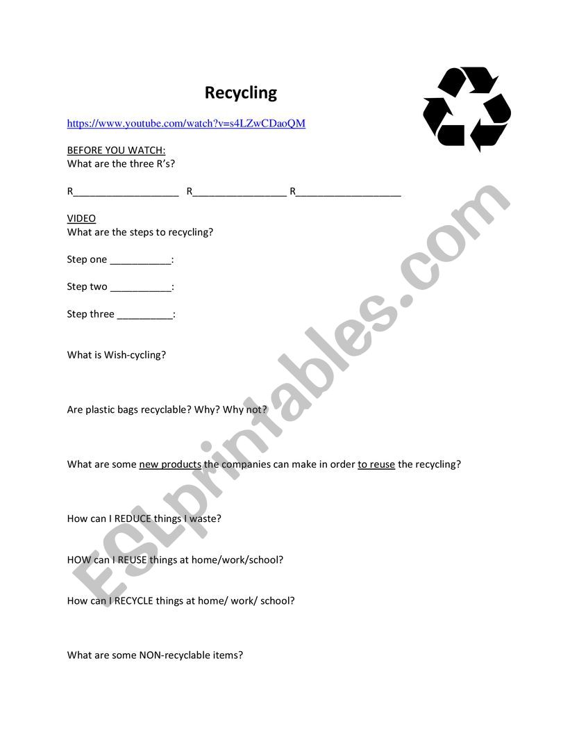 Recycling worksheet