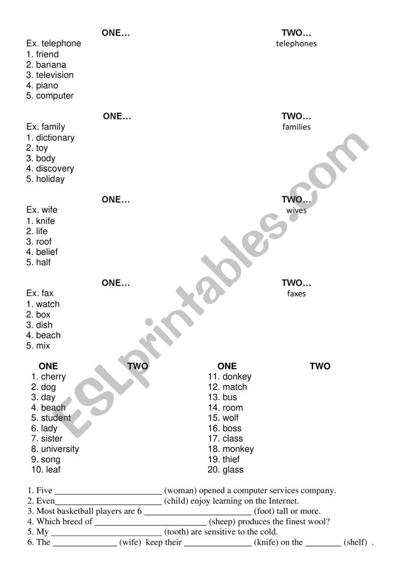 Plural of nouns - ESL worksheet by rutelem