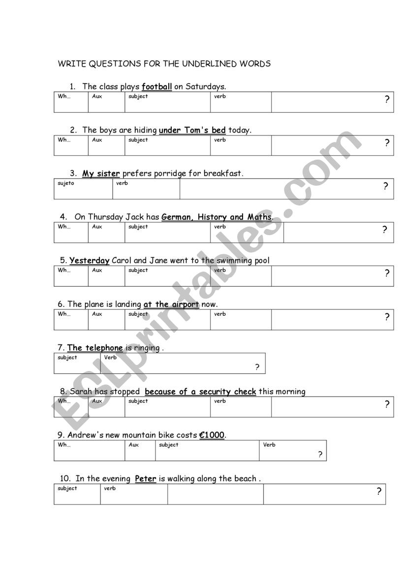 QUESTIONS worksheet