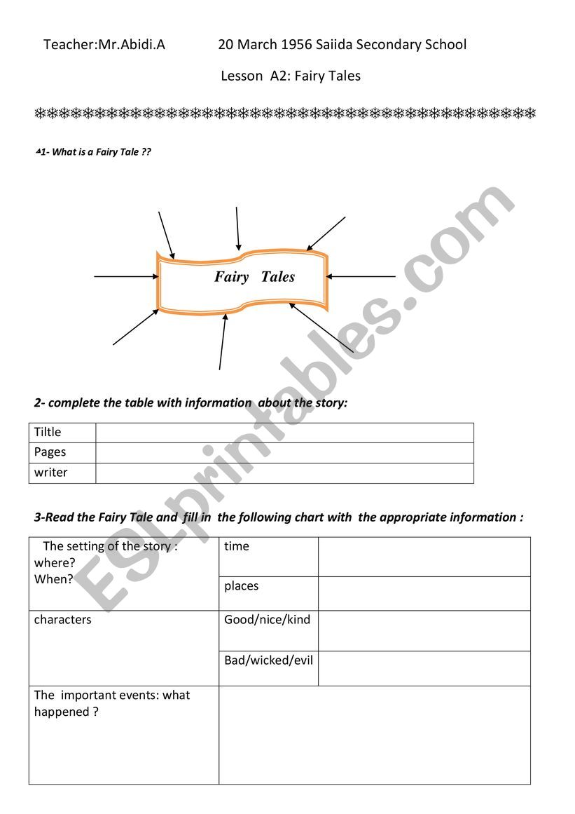 Fairy Tale Worksheet worksheet