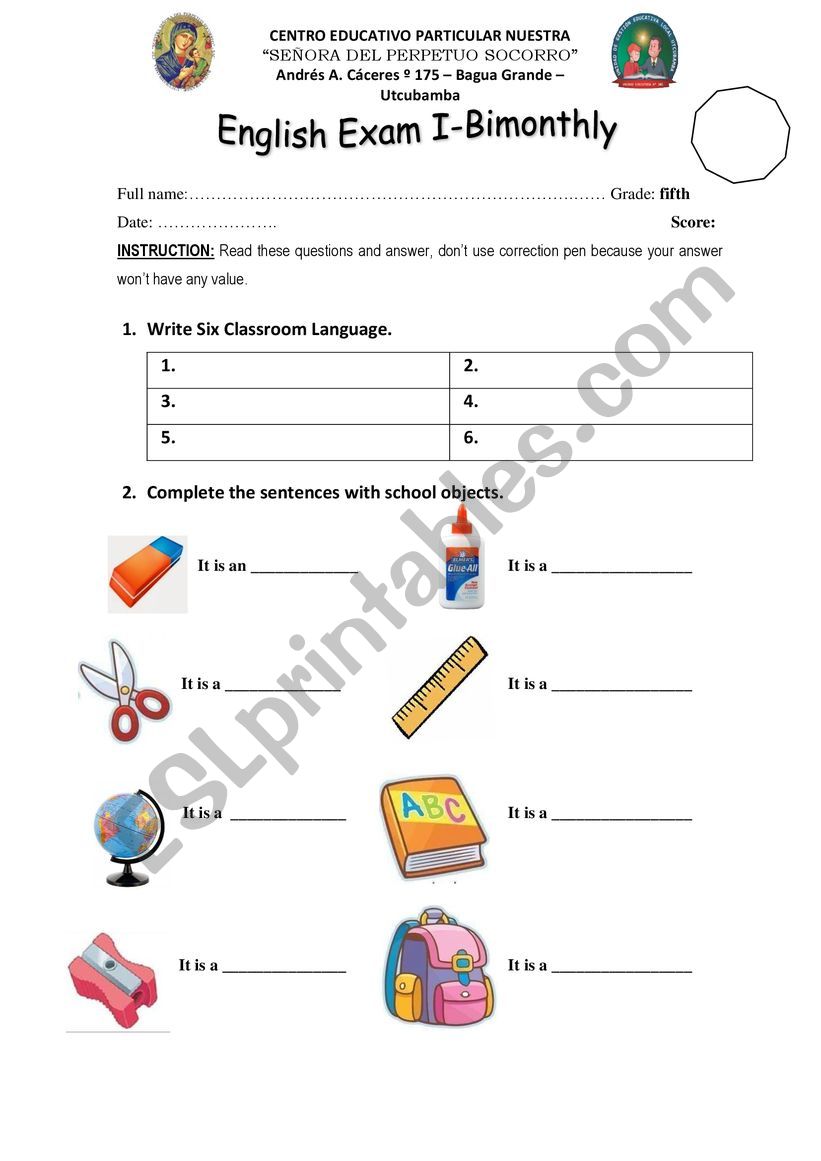 ENGLISH TEST 2019 worksheet