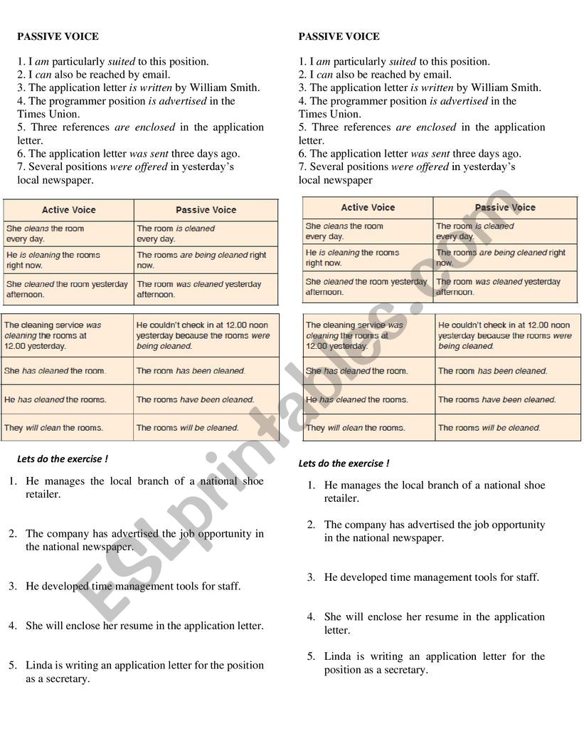 passive voive - ESL worksheet by liza_pico