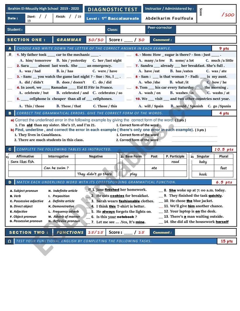 global review worksheet