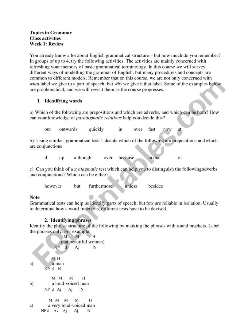 Grammar review  worksheet