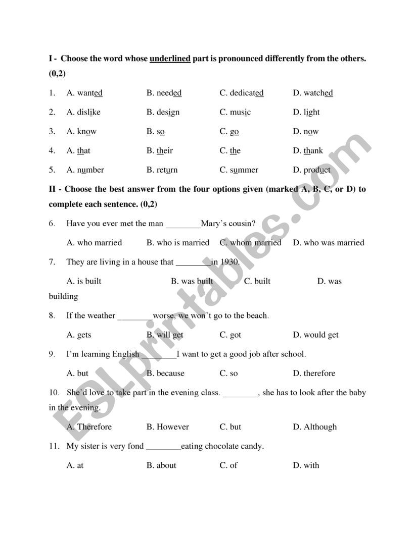 Mock Test worksheet