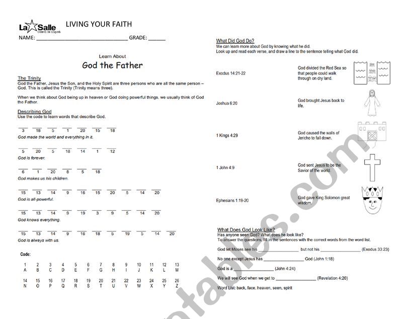 Living your faith  worksheet