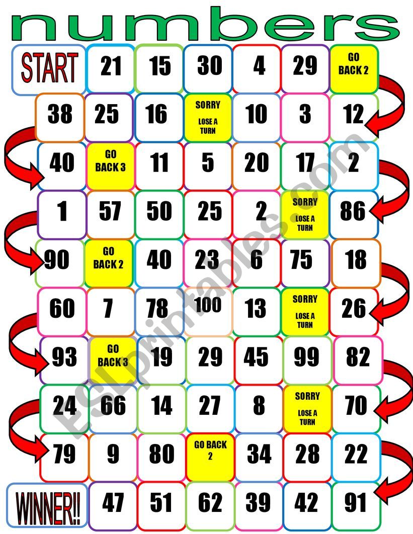 Numbers Board Game Printable
