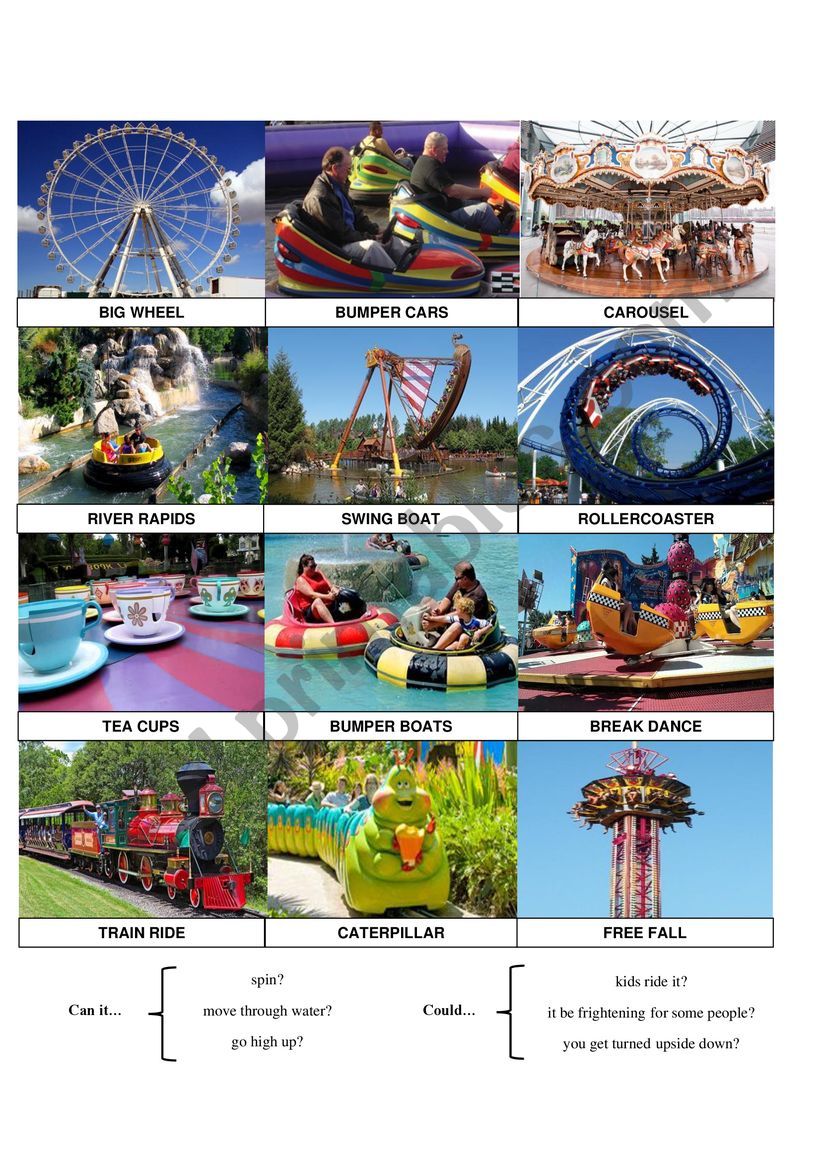Theme Park which is which worksheet