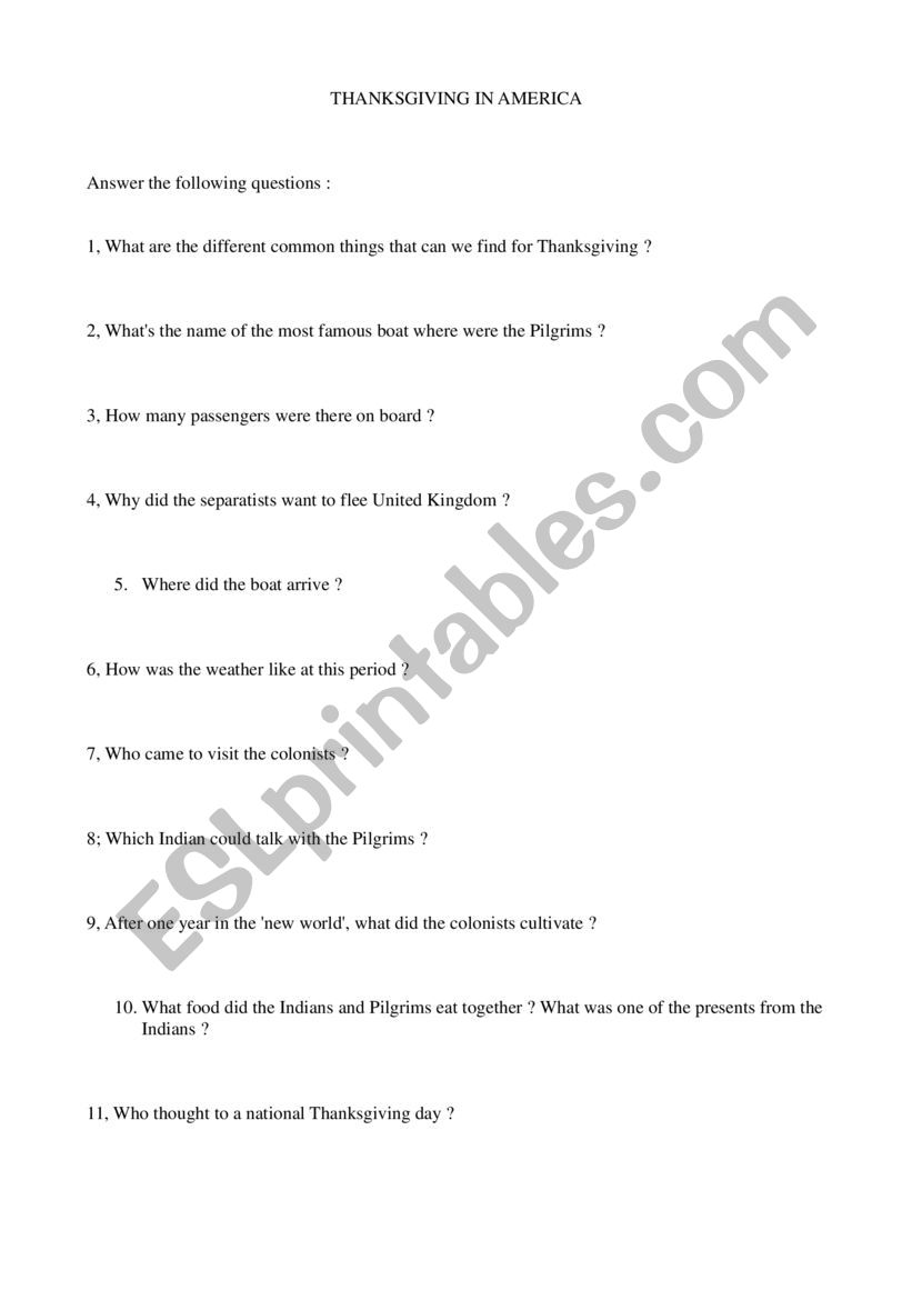 Thanksgiving activities  worksheet