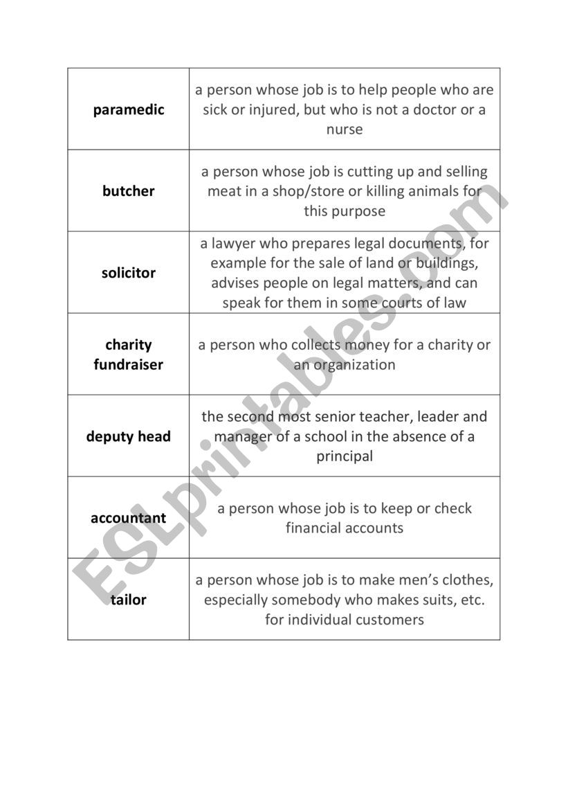 Jobs vocabulary (matching activity)