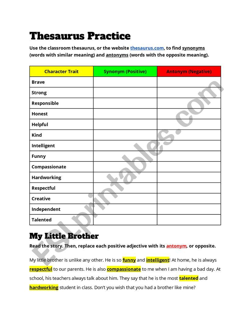 Thesaurus Practice: Positive and Negative Adjectives