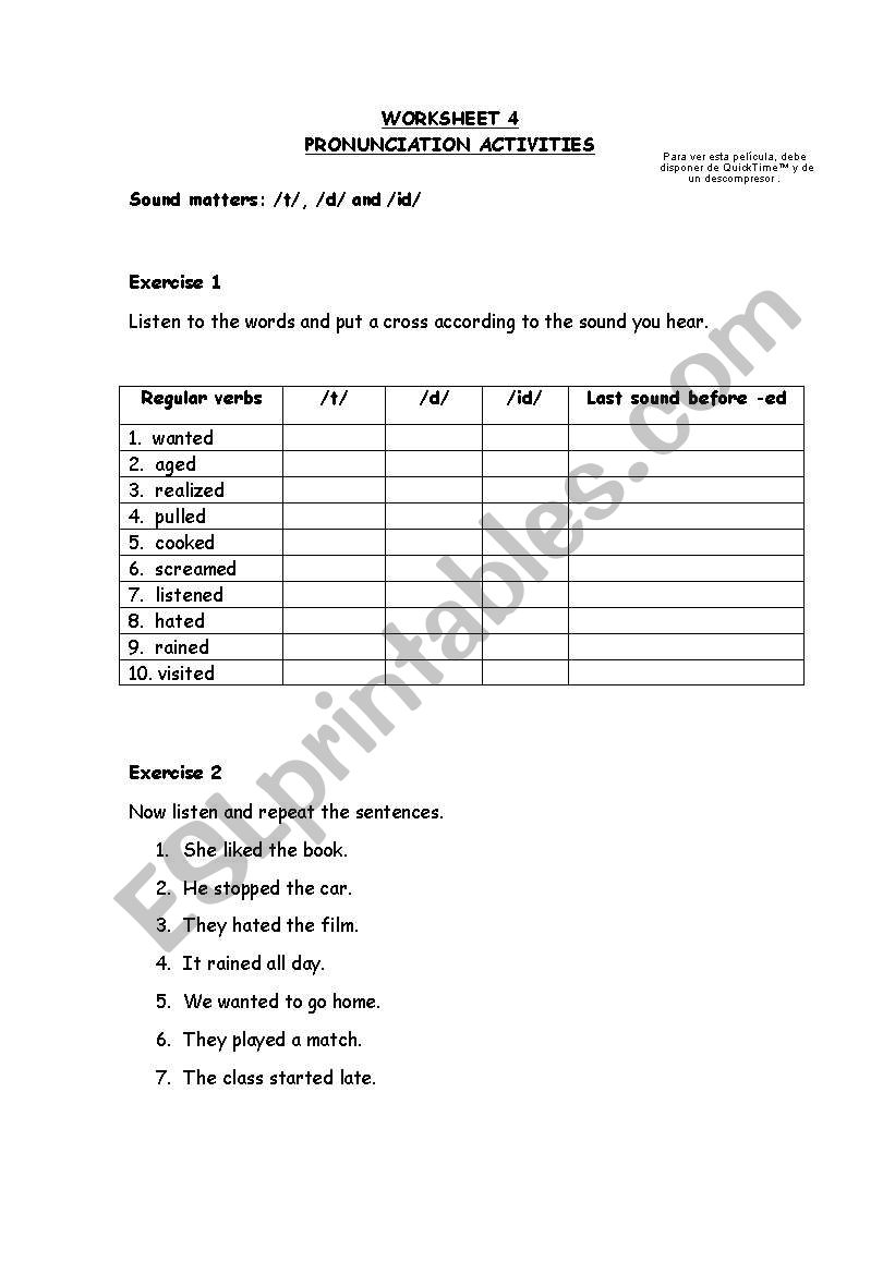 Phonetics t, d, id worksheet