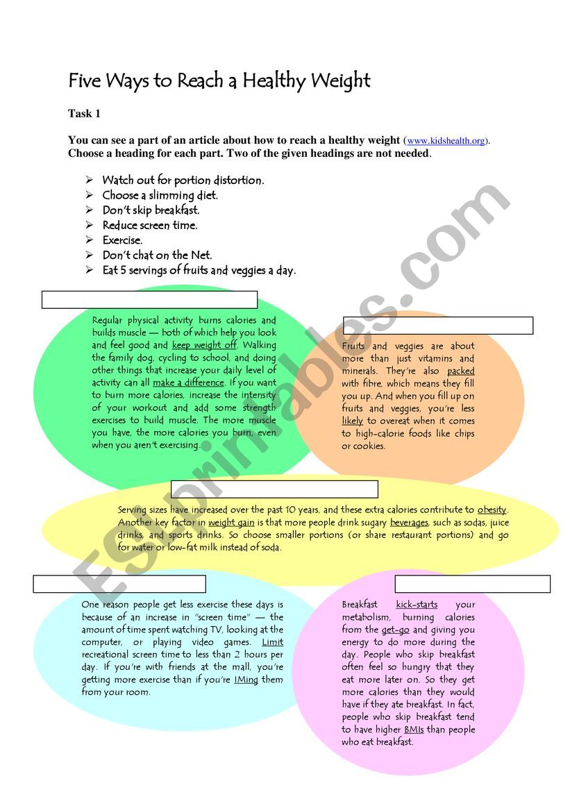 5 ways to stay healthy worksheet