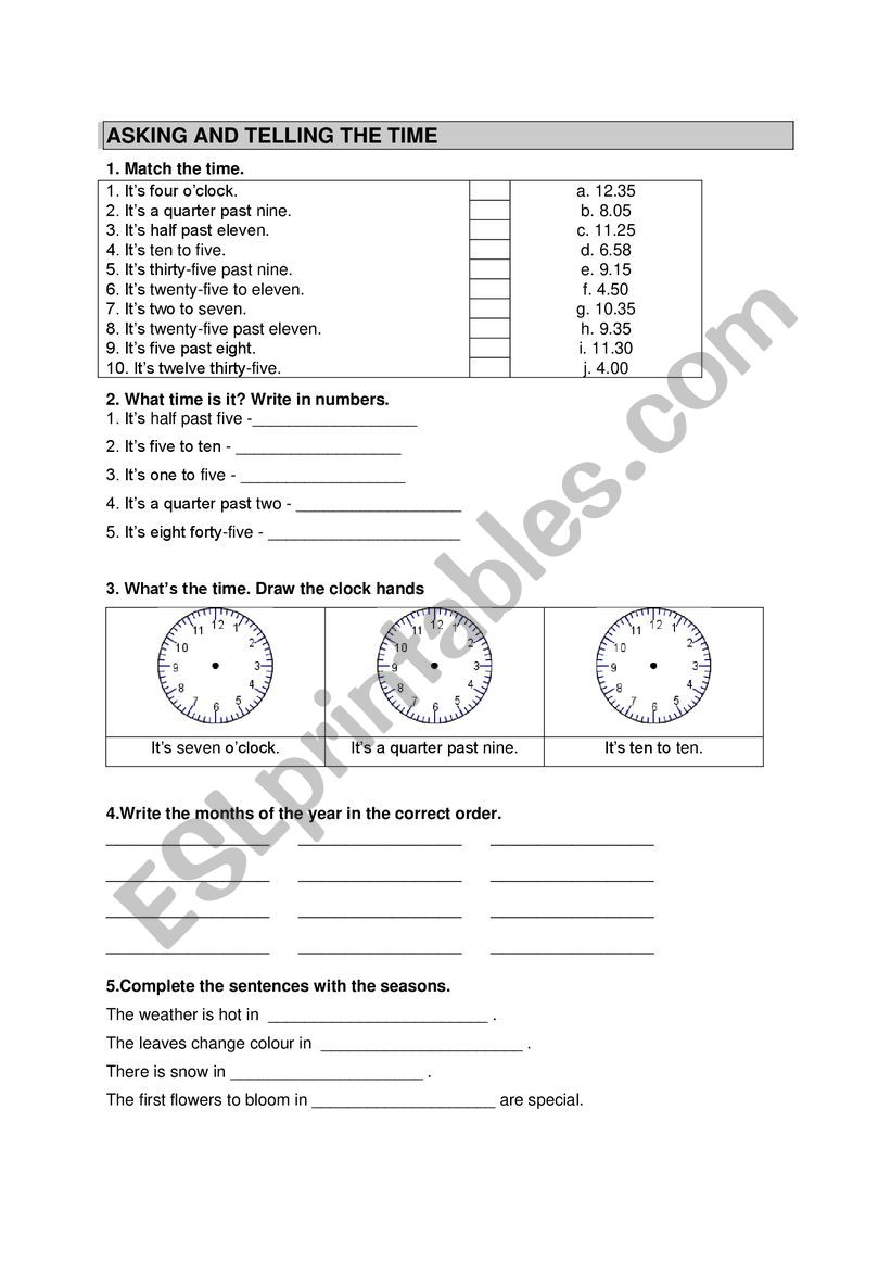 Asking and telling the time worksheet