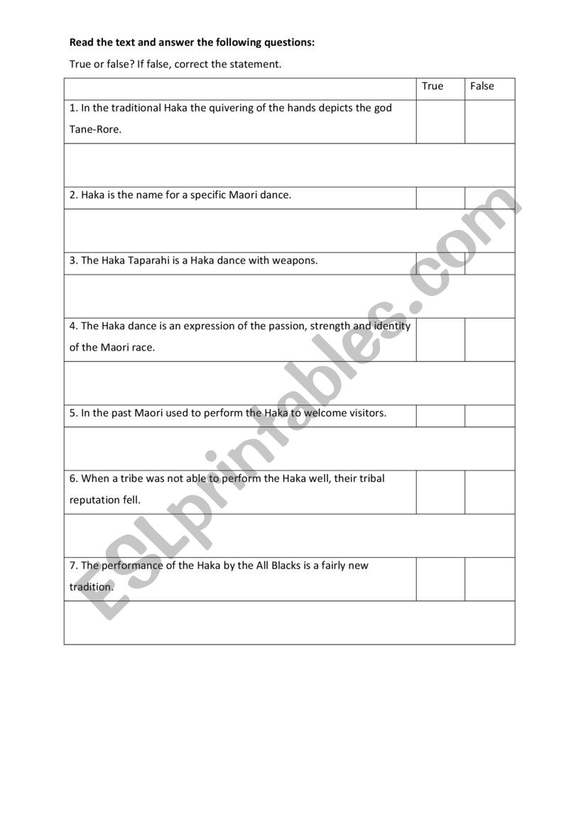 reading text All Blacks  worksheet