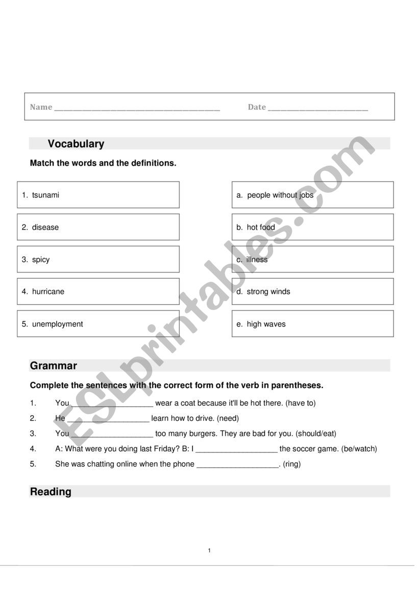 Natural disasters vocabulary lesson