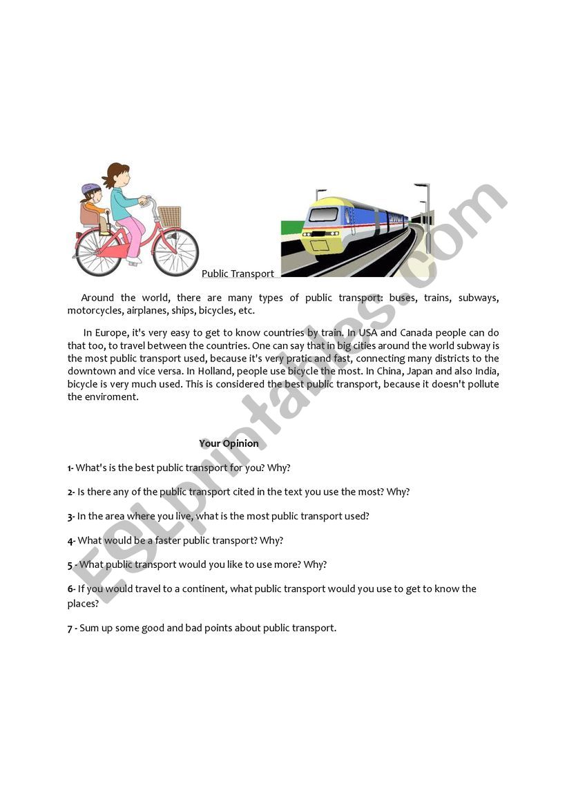 public transport worksheet