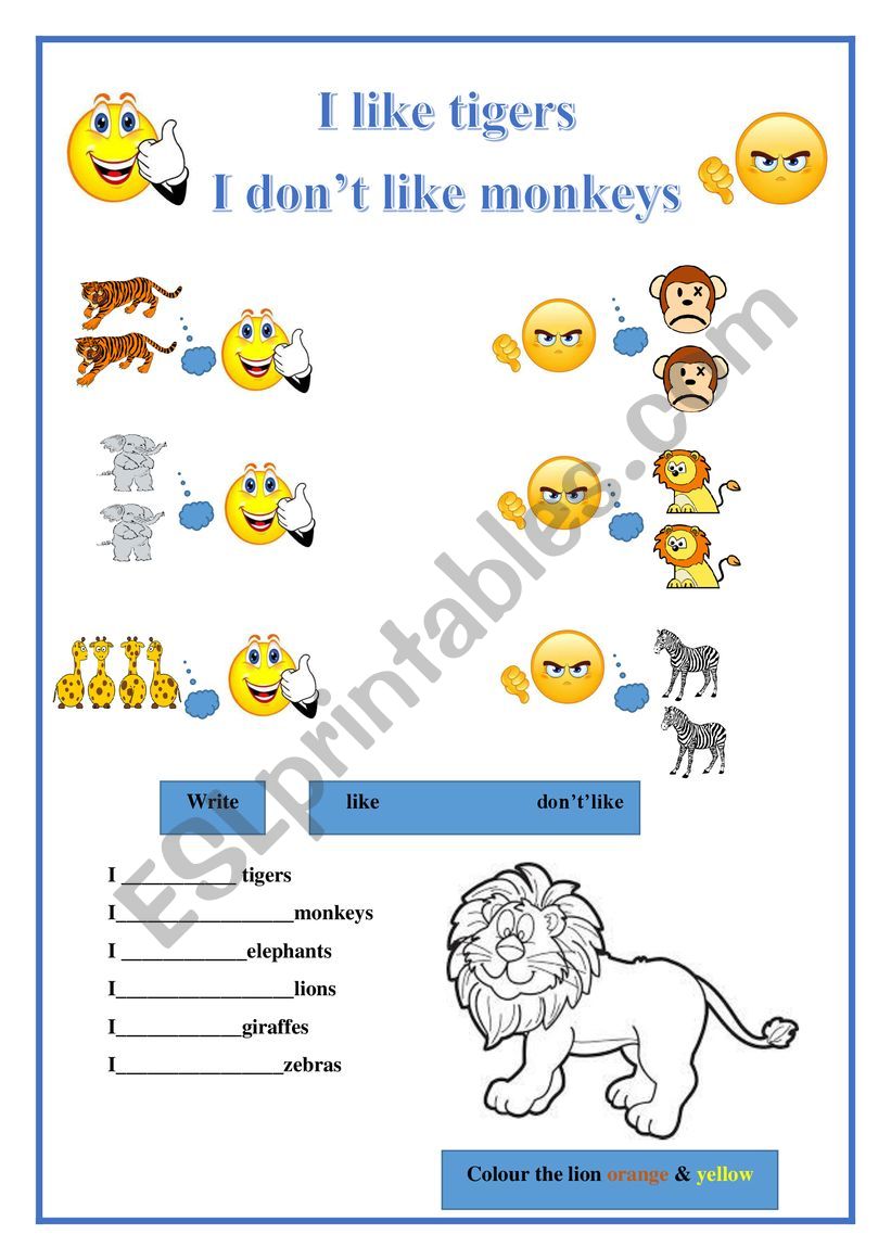 I Like Tigers worksheet