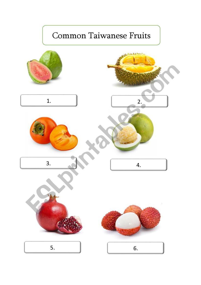 Common Taiwanese fruits worksheet