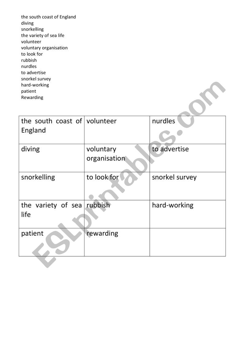 Voluntary worksheet