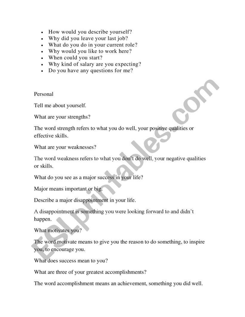 Questions for an interview exercise 