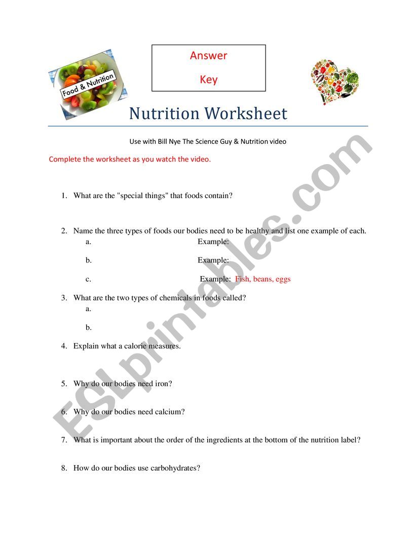 Bill Nye Worksheet - NUTRITION EPISODE