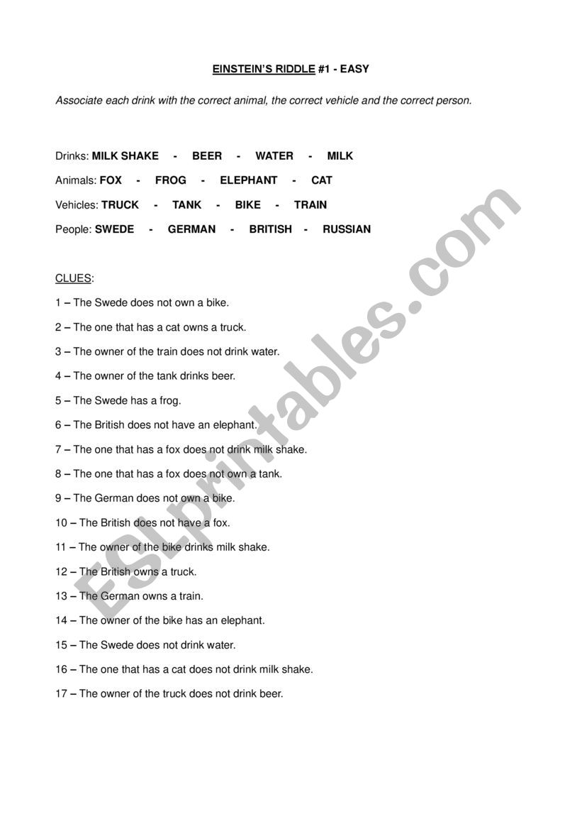 riddle worksheet