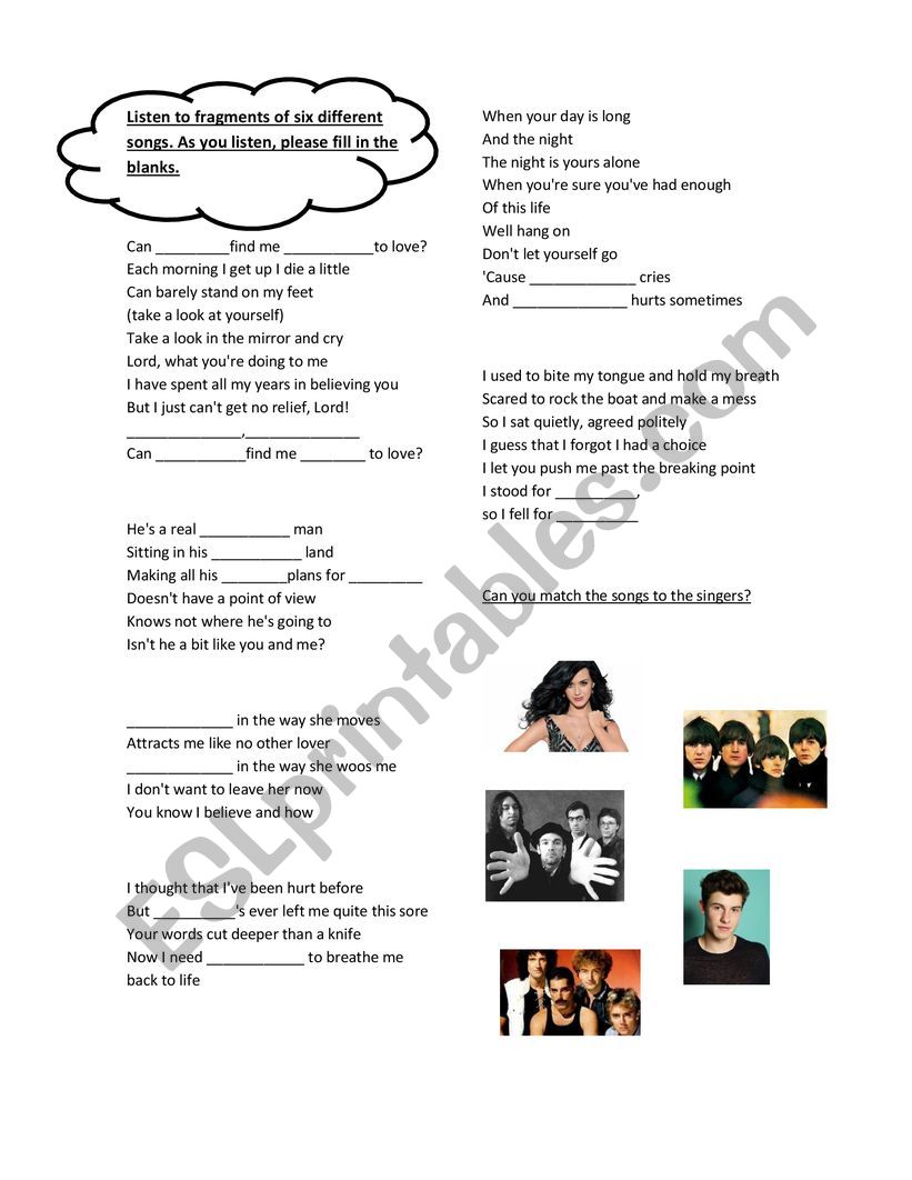 Undefinite pronouns songs worksheet