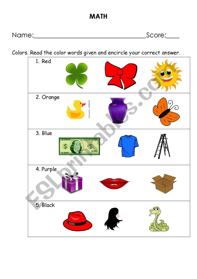 Math- Colors worksheet